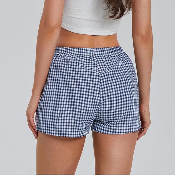 Women's Blue Checkered pajama bottoms shorts - Picture 2 of 2